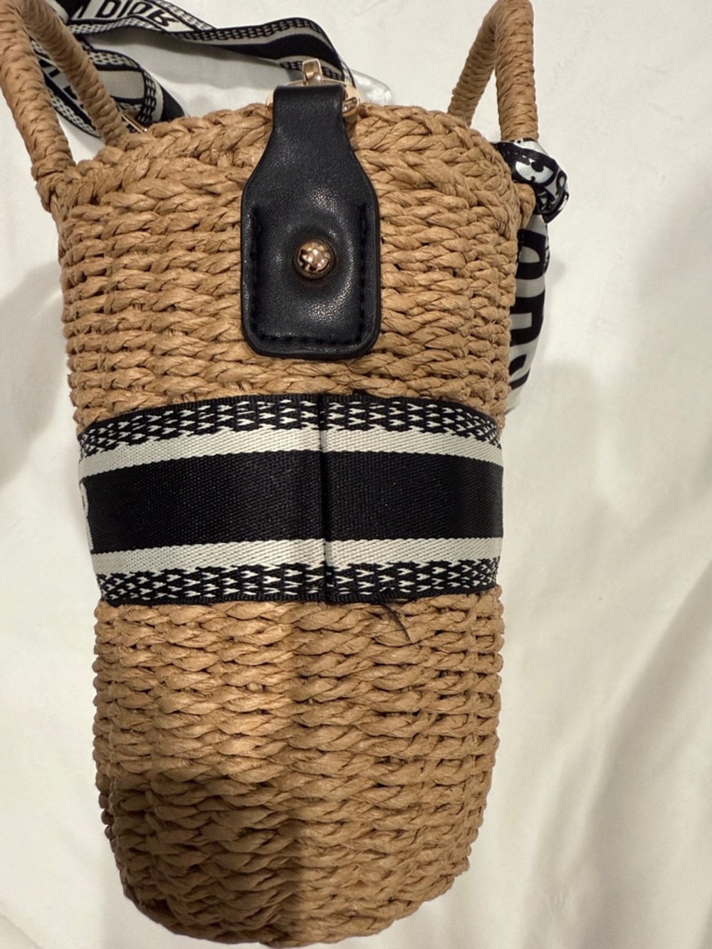 Dior Woven Tan Tote with Black & White Logo Bands - Picture 7 of 8